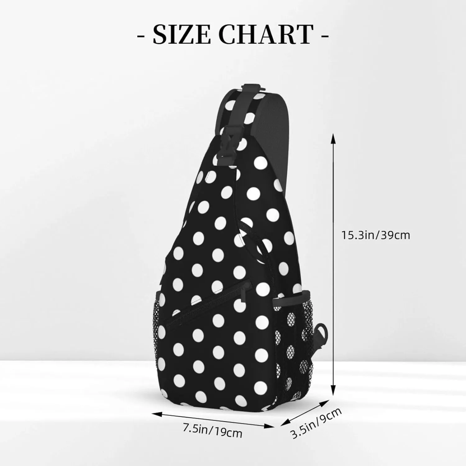 Polka Dot Crossbody Sling Bags for Women Men Abstract White Small Circle Dot on Black Background Travel Sling Backpack Casual Shoulder Bag Dice Design Dot Pattern Gym Sports Hiking Daypack