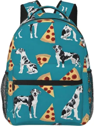 Polyester Daypack for Hiking Work Running - Big Capacity Anti-Theft Multipurpose Shoulder Bag, Great Dane Dog Pizza Art Travel and Sport Backpack Rucksack
