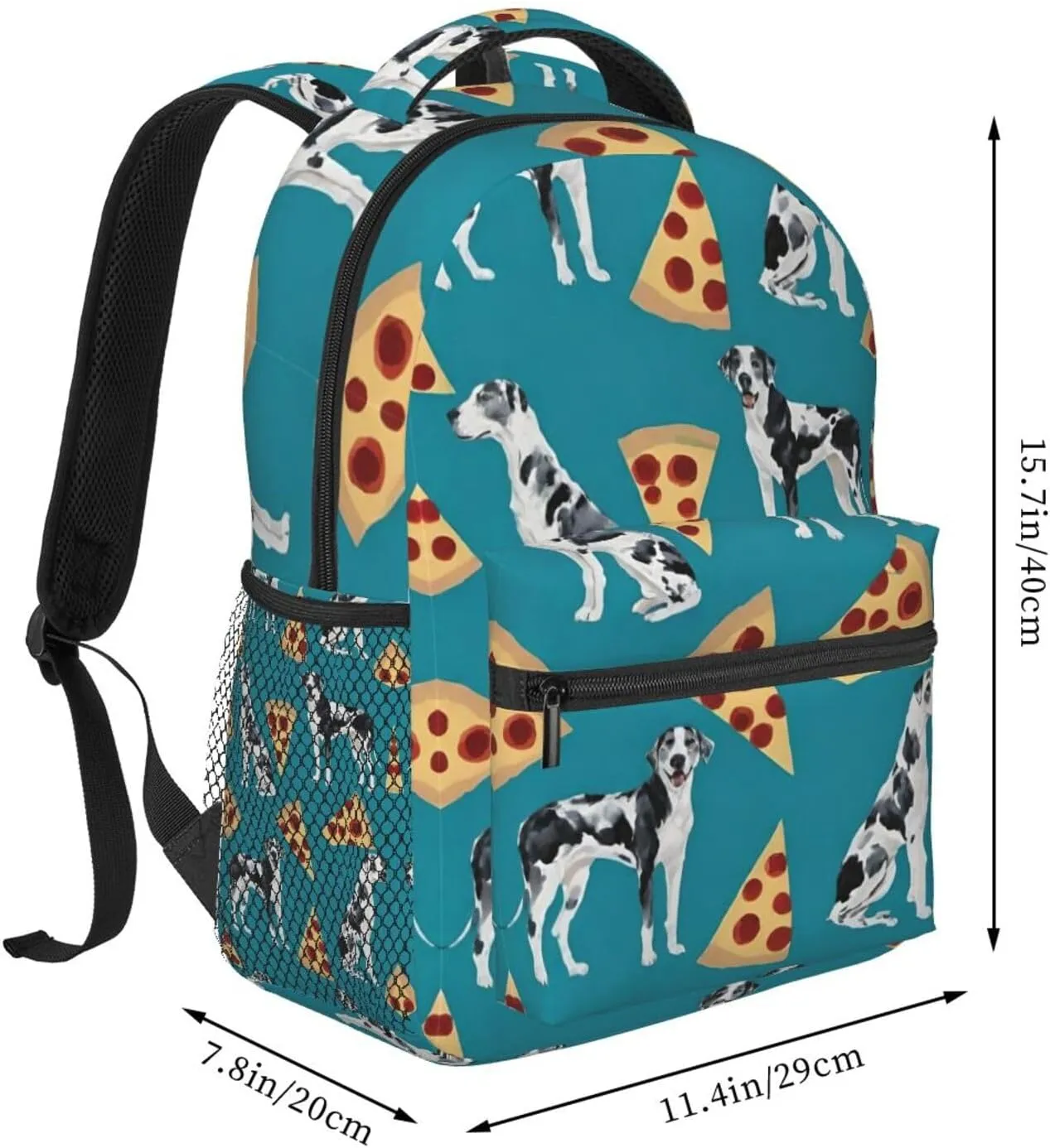 Polyester Daypack for Hiking Work Running - Big Capacity Anti-Theft Multipurpose Shoulder Bag, Great Dane Dog Pizza Art Travel and Sport Backpack Rucksack