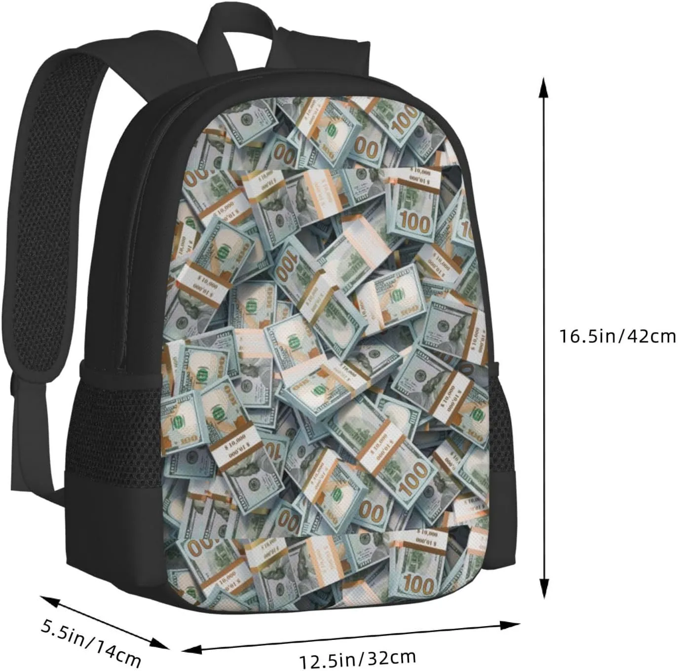 Polyester Rucksack for Money American Bill Dollar Traveling & Camping Backpack - Large Capacity Multipurpose Anti-Theft Bookbag for Men Women