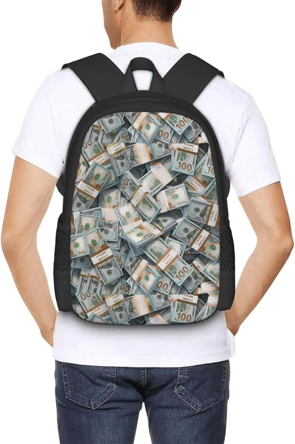 Polyester Rucksack for Money American Bill Dollar Traveling & Camping Backpack - Large Capacity Multipurpose Anti-Theft Bookbag for Men Women