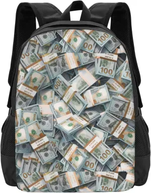 Polyester Rucksack for Money American Bill Dollar Traveling & Camping Backpack - Large Capacity Multipurpose Anti-Theft Bookbag for Men Women