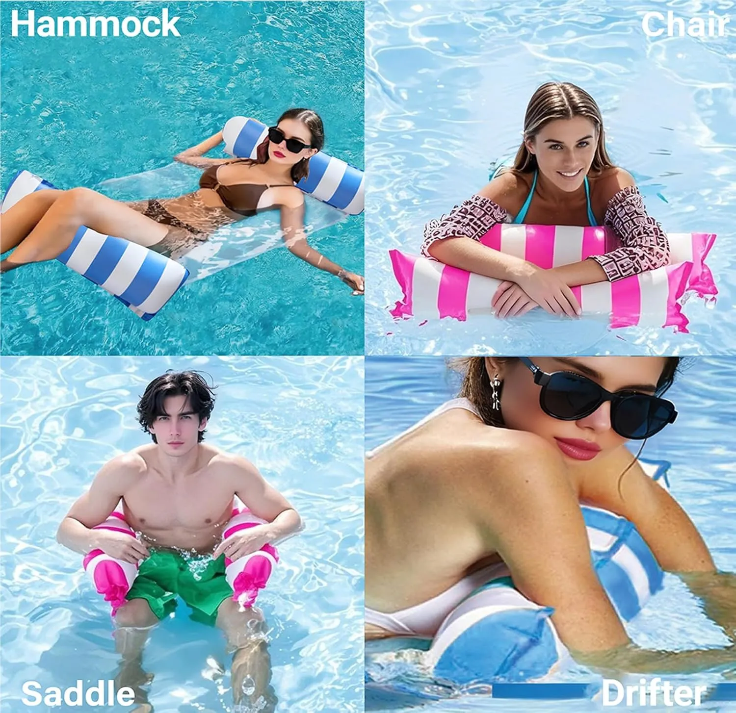 Pool Floats - Inflatable Pool Floats Adults, Inflatable Mesh Floating Rafts, 4-in-1 Multi-Purpose Pool Floaties for Adults, Pool Accessories Water Hammock Lounges for Pool Parties