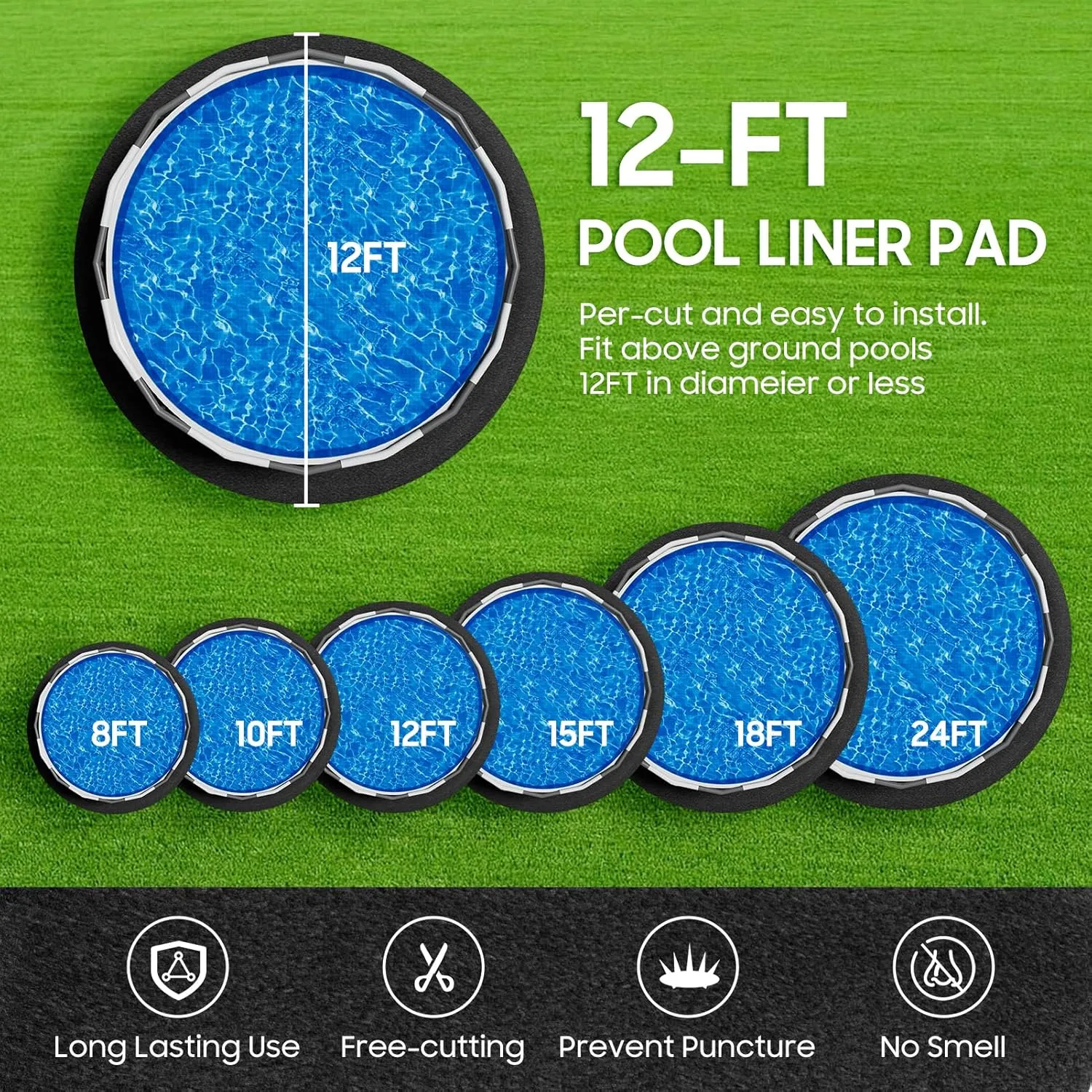 Pool Liner Pad for Above Ground Round Pool, 12 Ft Seamless Swimming Pool Ground Cloth, Puncture Resistant Pool Mat Extend The Life of Pool or Hot Tub Liner, Tarp for Under Pool Padding