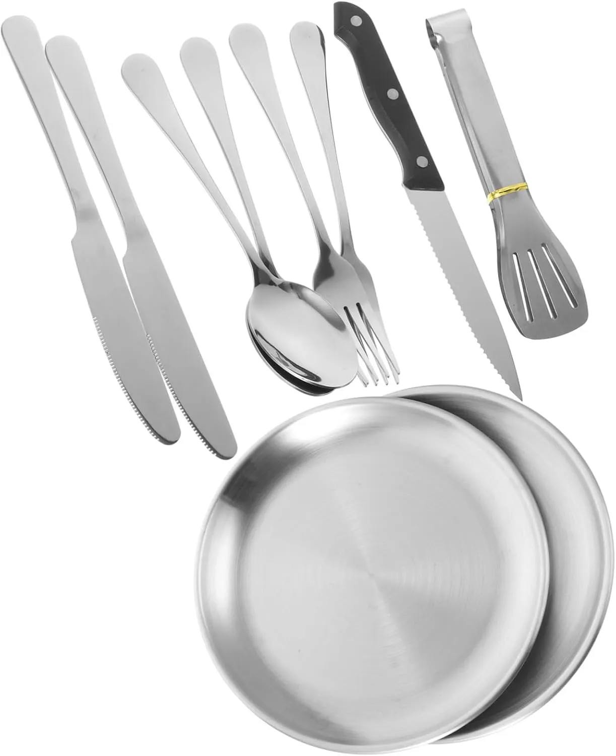 POPETPOP Camping Utensil Kit 10pc Cutlery Set Bag Compact for Hiking Picnic BBQ Travel Safe and Easy to Carry