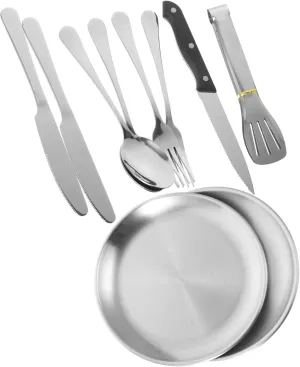 POPETPOP Camping Utensil Kit 10pc Cutlery Set Bag Compact for Hiking Picnic BBQ Travel Safe and Easy to Carry