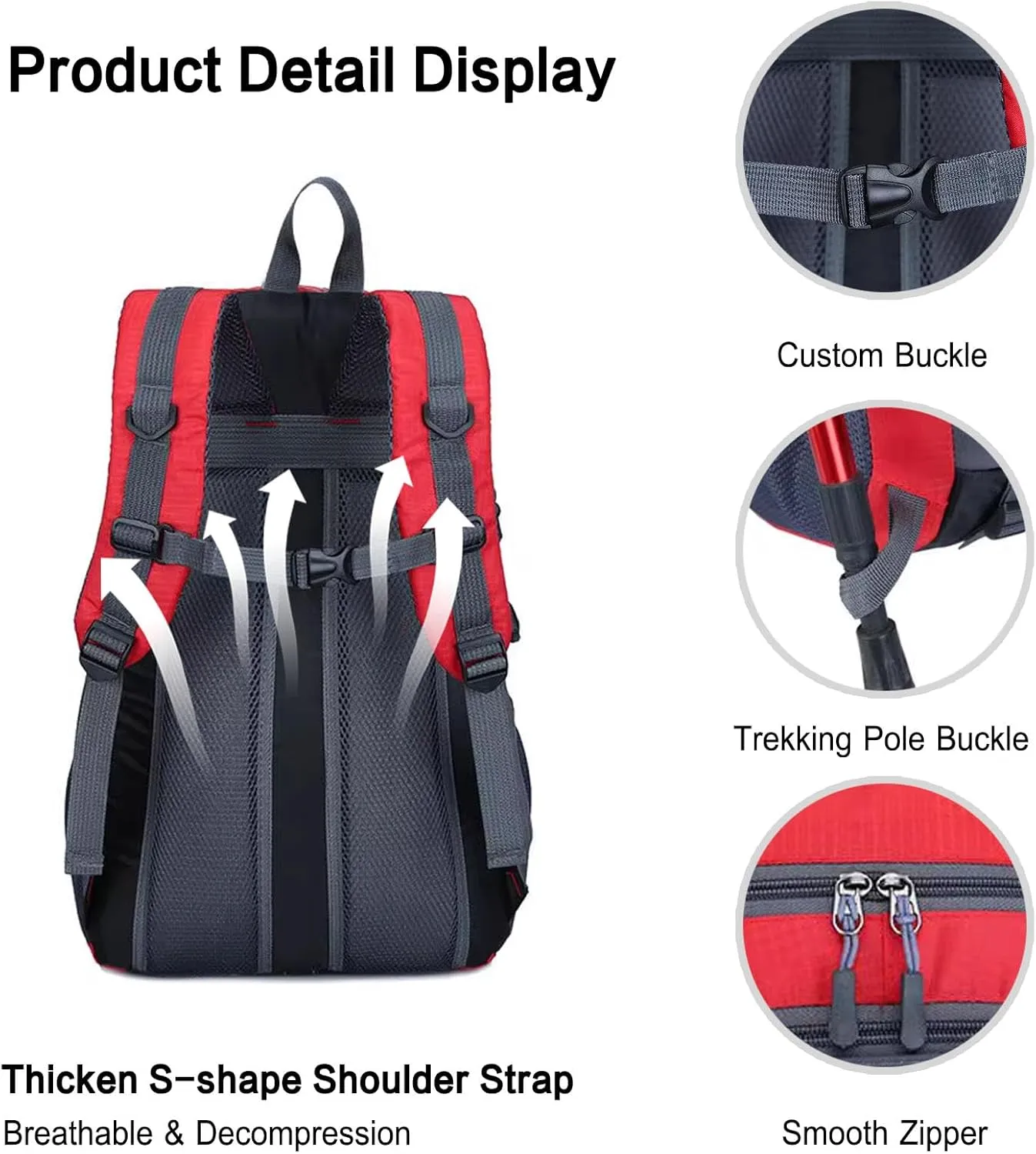 PORRASSO 40L Hiking Backpack Trekking Rucksack Waterproof Daypack Durable Backpack for Women Men Cycling Climbing Outdoor Sports Dark Blue