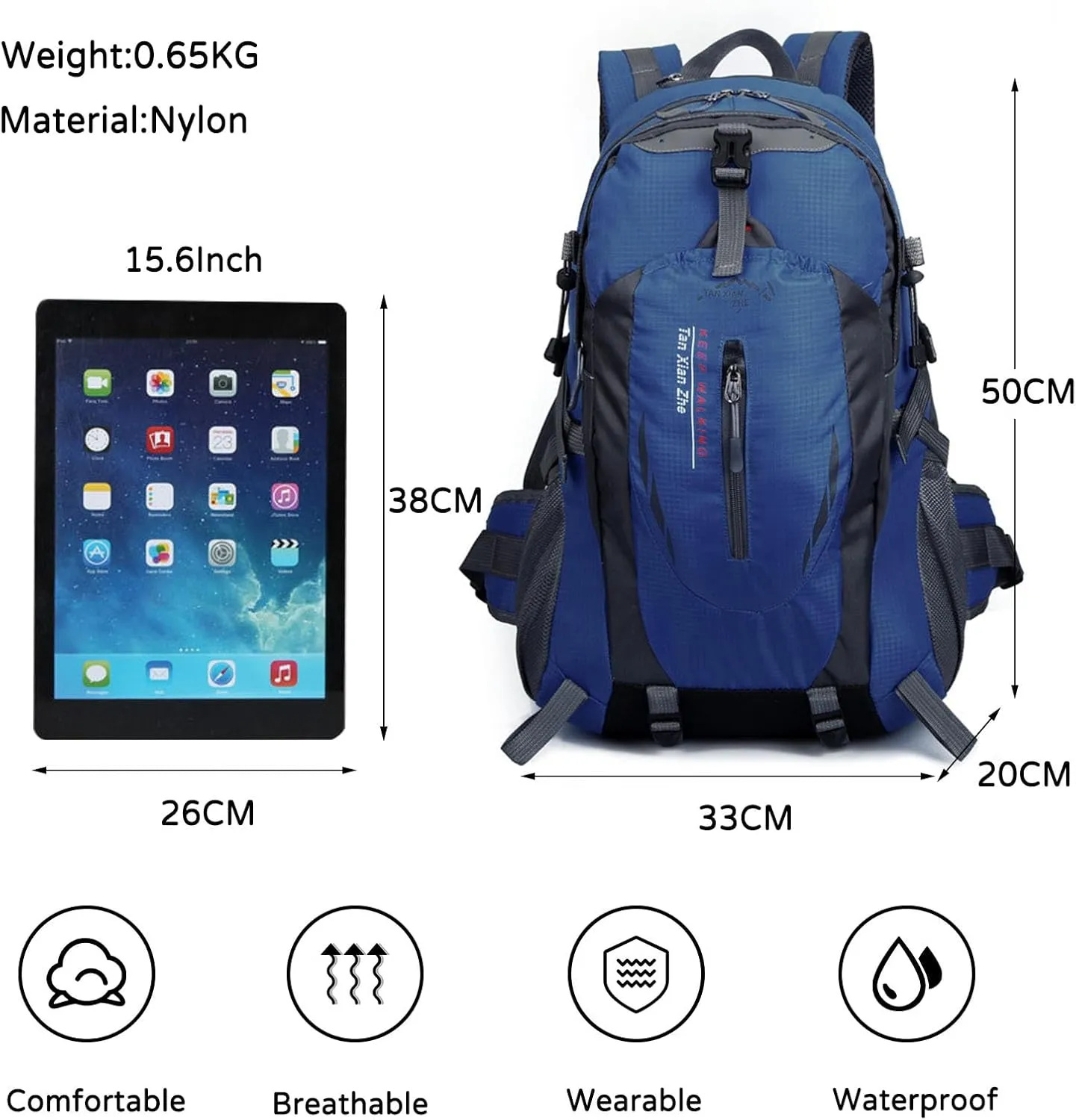 PORRASSO 40L Hiking Backpack Trekking Rucksack Waterproof Daypack Durable Backpack for Women Men Cycling Climbing Outdoor Sports Dark Blue