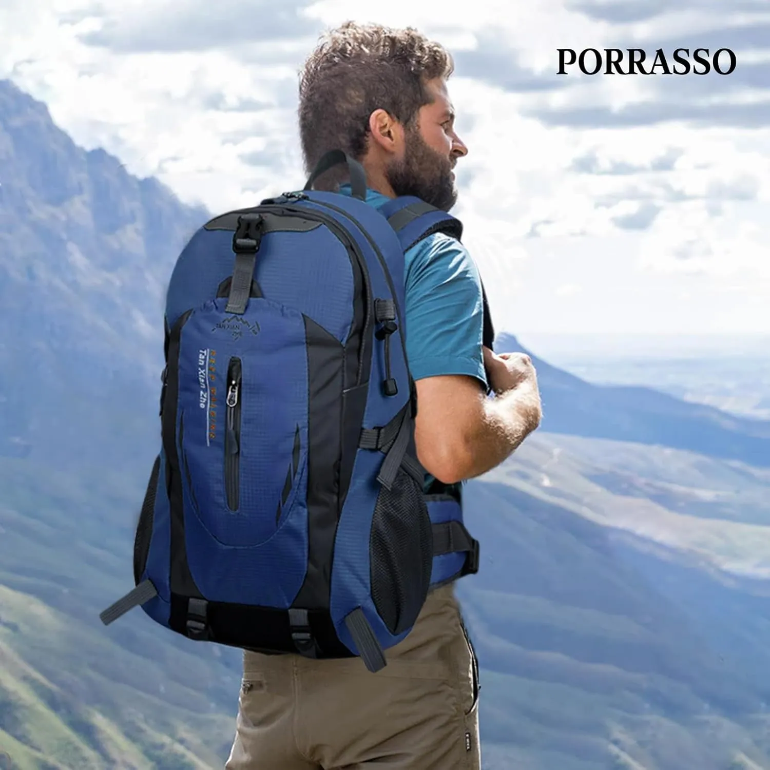 PORRASSO 40L Hiking Backpack Trekking Rucksack Waterproof Daypack Durable Backpack for Women Men Cycling Climbing Outdoor Sports Dark Blue