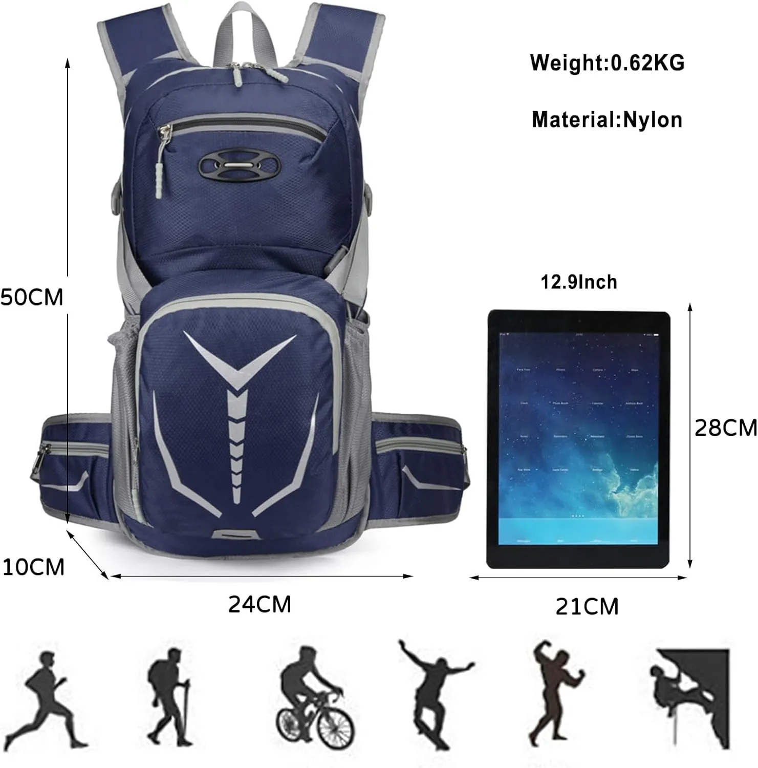 PORRASSO Hiking Backpack Waterproof Daypack 20L Rucksack Breathable Backpack for Women Men Trekking Cycling Climbing Outdoor Sports Dark Blue