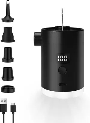 Portable Air Pump for Inflatables: Type-C Rechargeable with 4000mAh Battery Lightwight Ultra-Fast Inflate Deflate Electric Air Pumps with Camping Light for Sleeping Pads, Pool Toys, Floats