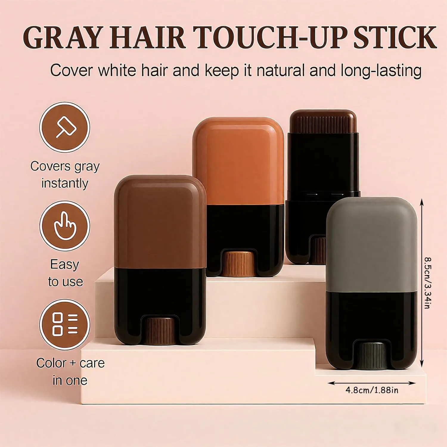 Portable Hair Dye Comb for Gray Hair Coverage, Waterproof and Sweat-Proof Hair Dye Stick, Touch Up Comb 2-In-1 White Hair Concealer Stick for Women and Men (Coffee 2 PCS)