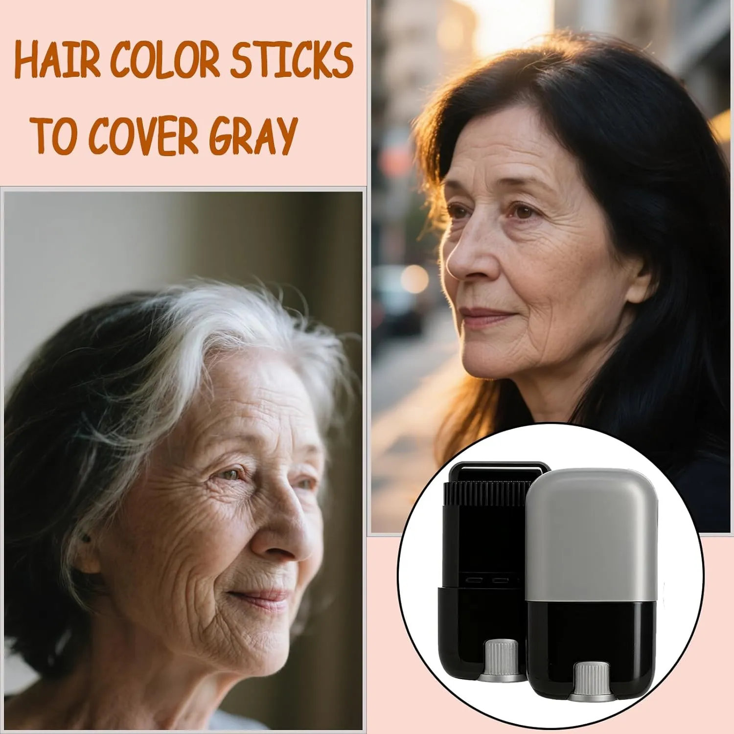 Portable Hair Dye Comb for Gray Hair Coverage, Waterproof and Sweat-Proof Hair Dye Stick, Touch Up Comb 2-In-1 White Hair Concealer Stick for Women and Men (Coffee 2 PCS)