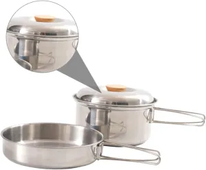 Portable Stainless Steel Soup Pot Set Folding Handle Pan Camping Cookware