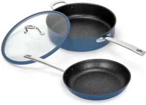 Pots and Pans Set Nonstick, Nonstick Frying Pan, 10 Inch Fry Pan, 12 Qt Ceramic Saute Pan with Glass Lid, Induction Cookware Set, Added Plasma Diamond, Blue