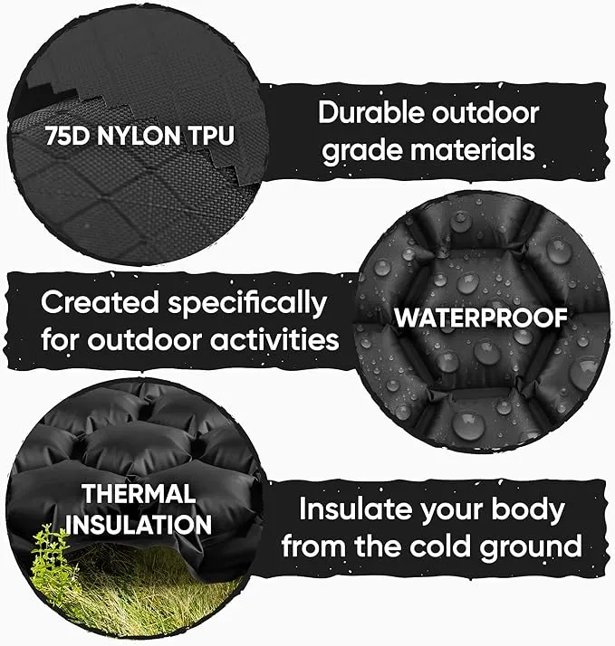POWERLIX Sleeping Pad – Ultralight Inflatable Sleeping Mat, Ultimate for Camping, Backpacking, Hiking – Airpad, Inflating Bag, Carry Bag, Repair Kit – Compact & Lightweight Air Mattress (Black)