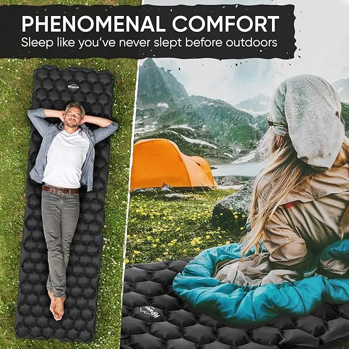 POWERLIX Sleeping Pad – Ultralight Inflatable Sleeping Mat, Ultimate for Camping, Backpacking, Hiking – Airpad, Inflating Bag, Carry Bag, Repair Kit – Compact & Lightweight Air Mattress (Black)