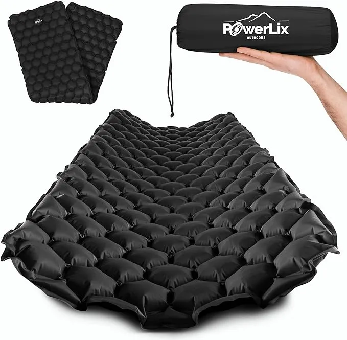 POWERLIX Sleeping Pad – Ultralight Inflatable Sleeping Mat, Ultimate for Camping, Backpacking, Hiking – Airpad, Inflating Bag, Carry Bag, Repair Kit – Compact & Lightweight Air Mattress (Black)