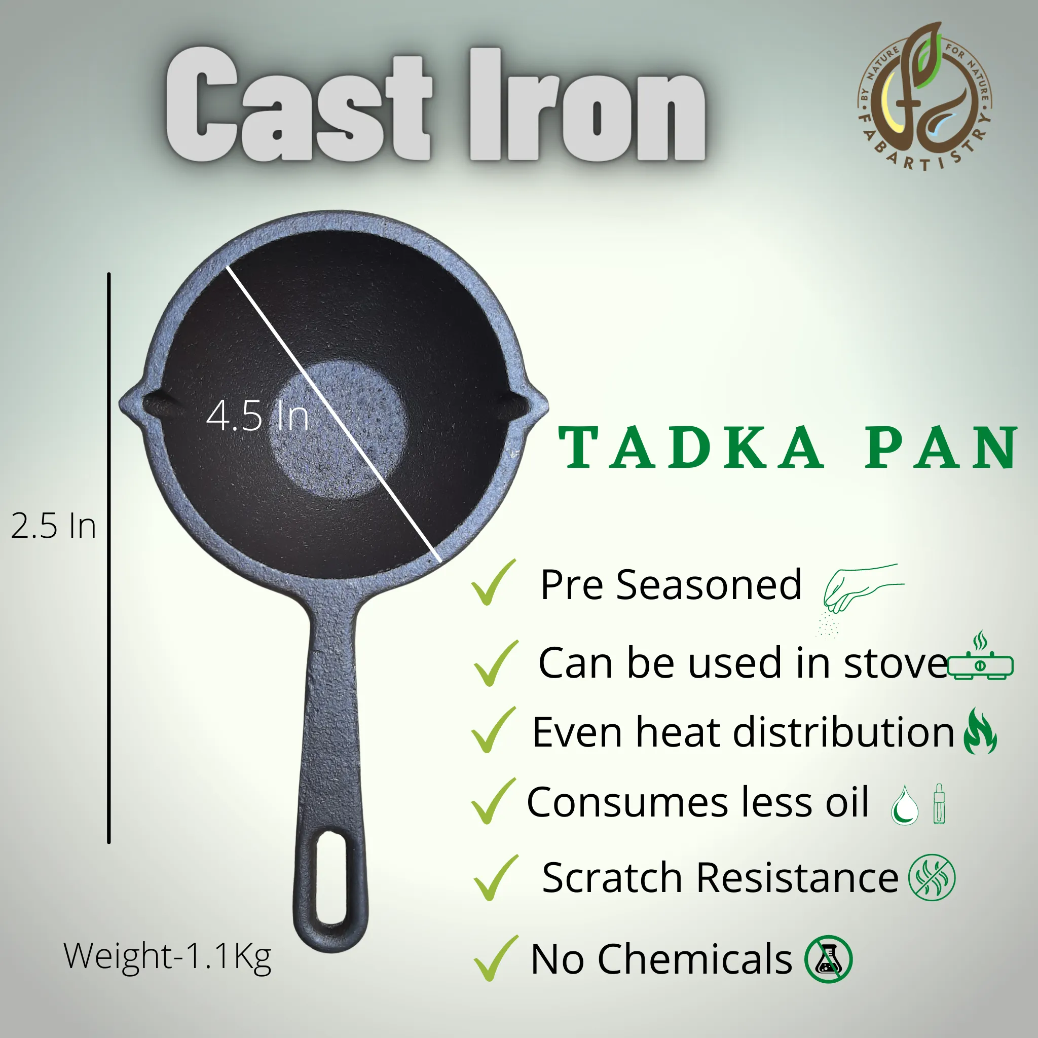Pre-seasoned Cast Iron Tadka Pan 100% Natural & Toxin Free