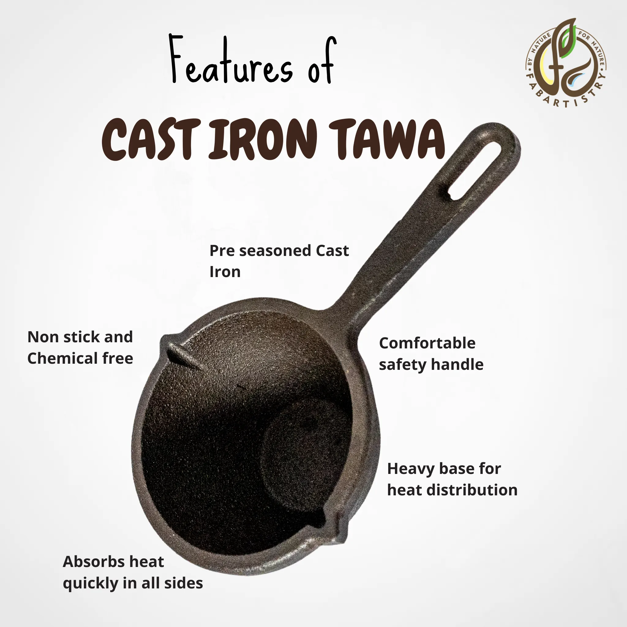 Pre-seasoned Cast Iron Tadka Pan 100% Natural & Toxin Free