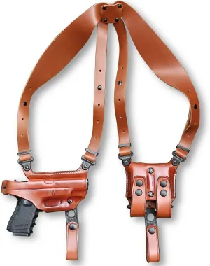 Premium Leather Horizontal Shoulder Holster System with Double Magazine Carrier Fits, Glockk 43X MOS Subcompact 9mm 3.41" BBL, Right Hand Draw, Brown Color #1491#