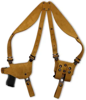 Premium Suede Leather Shoulder Holster System with Double Magazine Carrier Fits Springfieldd 1911 EMP 9MM 3" BBL, Right-Hand Draw, Brown Color #1504#
