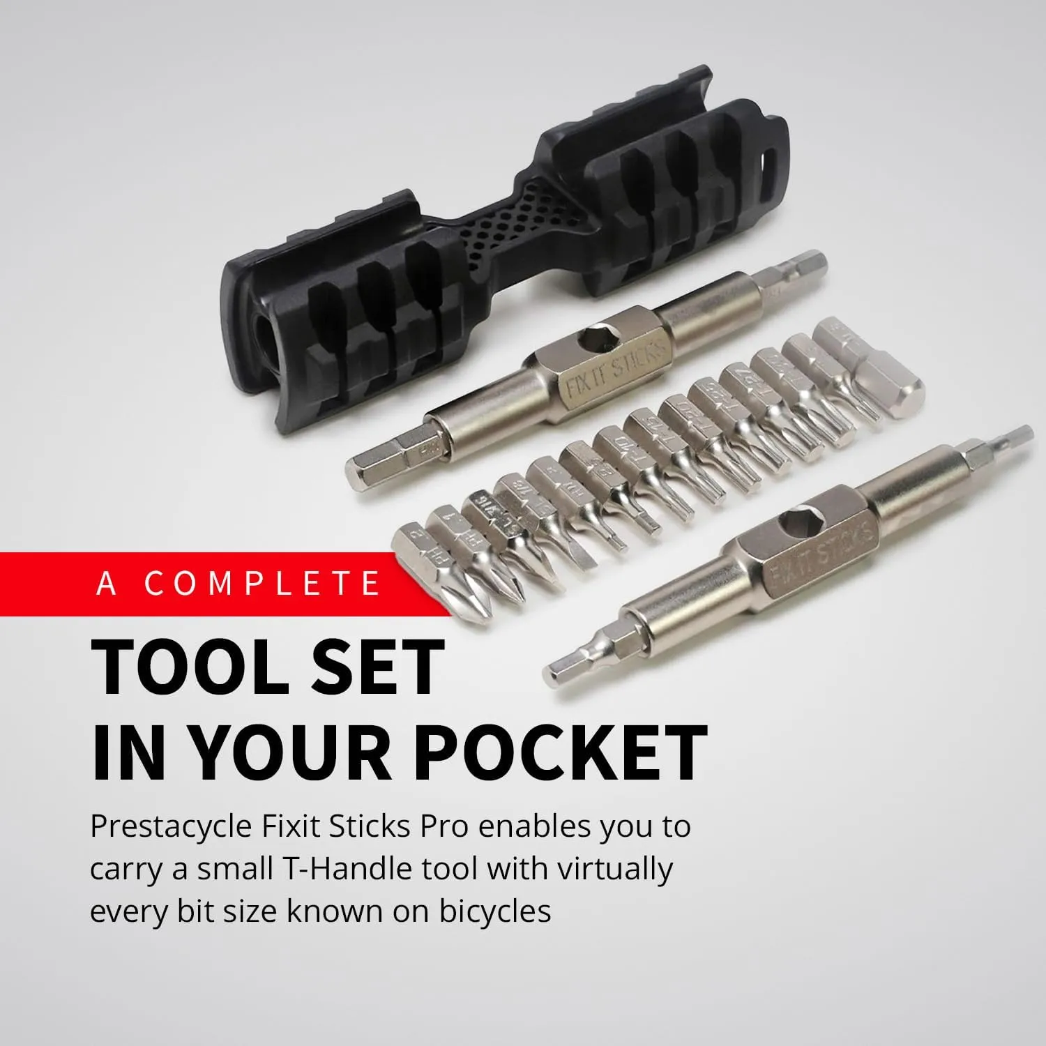 Prestacycle Fixit Sticks Hex Bit Driver Set, Compact T-Handle Ratcheting Tool Kit for Bikes & Repairs - Fix It Sticks Accessories, All-in-One Toolkit