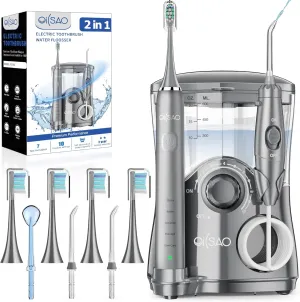 Professional Electric Toothbrush with Water Flosser, 600ML Water Dental flosser Ultrasonic Toothbrush Combo, Brushing & Flossing- for Teeth Cleaning and Gum Health with Extra Tips for Multiple Users