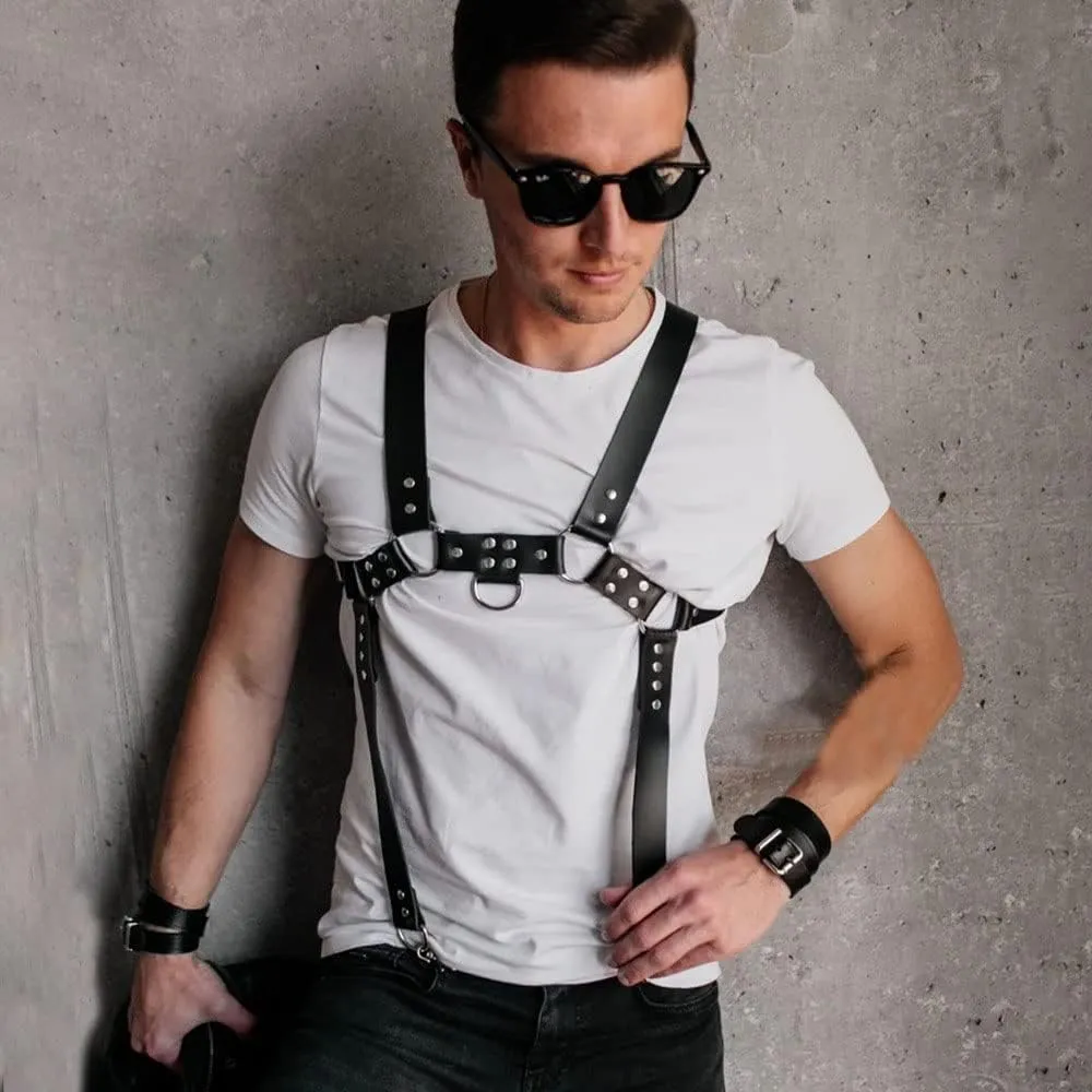 PU Leather Harness For Men Adjustable Buckle Body Chest Garter Belt Cosplay Nightclub Sexy Punk Chest Belt Clubwear