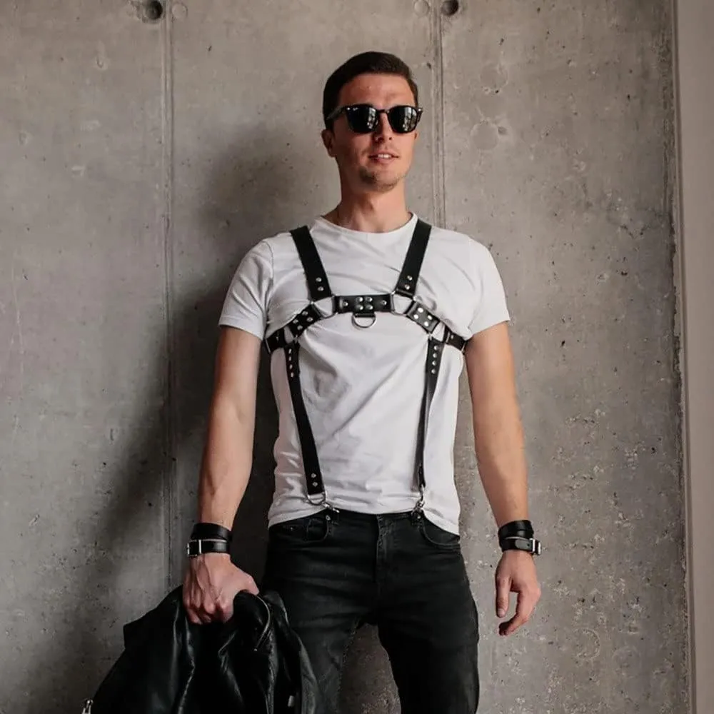 PU Leather Harness For Men Adjustable Buckle Body Chest Garter Belt Cosplay Nightclub Sexy Punk Chest Belt Clubwear