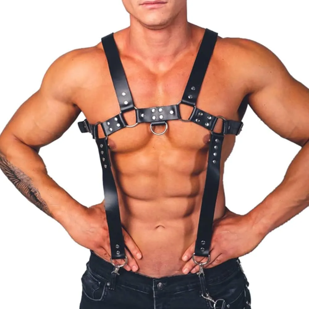 PU Leather Harness For Men Adjustable Buckle Body Chest Garter Belt Cosplay Nightclub Sexy Punk Chest Belt Clubwear