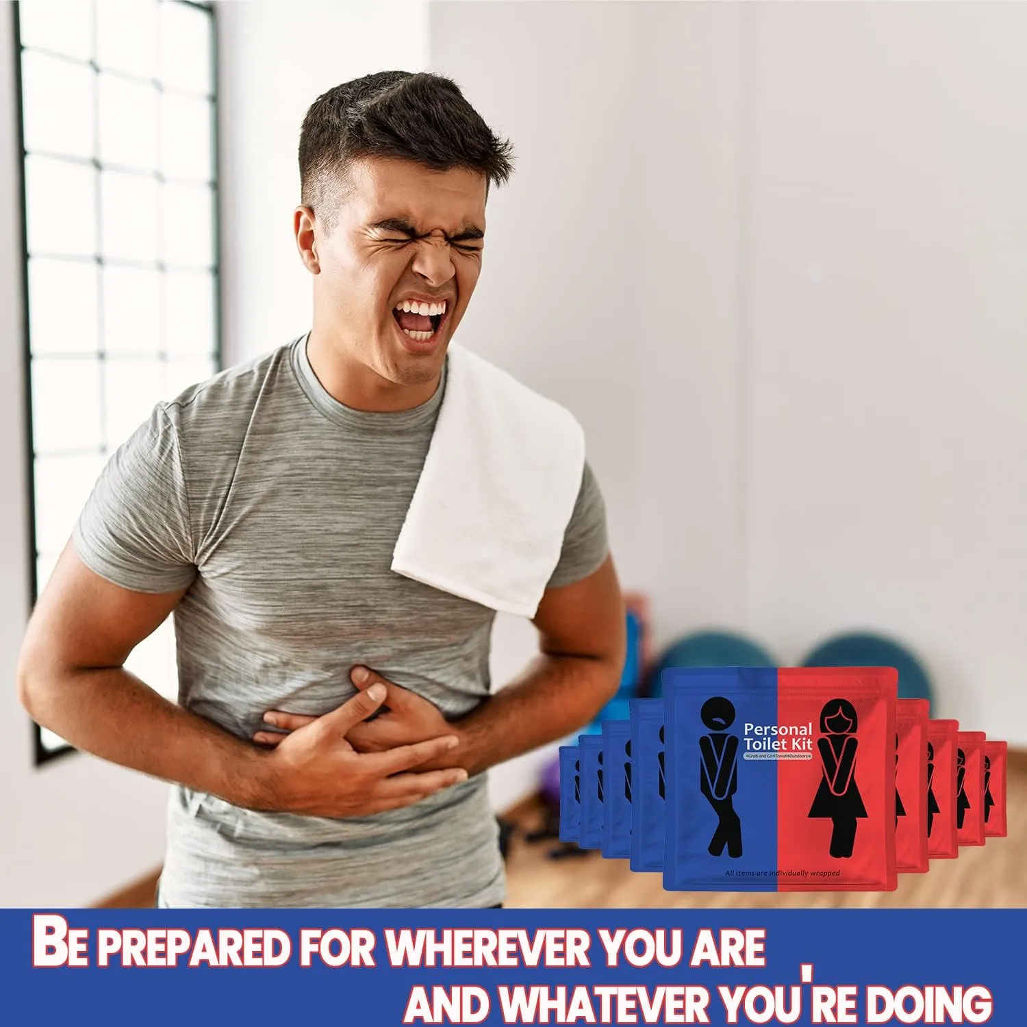 Public Restroom Kit: Pack of On-The-Go Bathroom Kits with Toilet Paper for Travel - Public Toilet Survival Kit Including Gloves, Wipes, Seat Covers in Zip Top Bag
