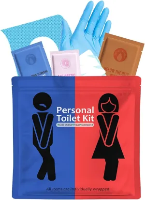 Public Restroom Kit: Pack of On-The-Go Bathroom Kits with Toilet Paper for Travel - Public Toilet Survival Kit Including Gloves, Wipes, Seat Covers in Zip Top Bag