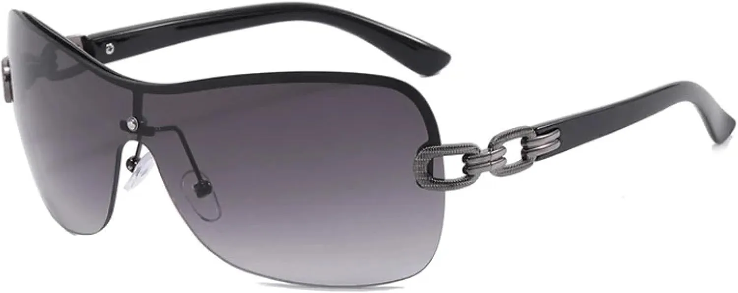 Punk Trendy Rimless Sunglasses Women's One Body Type Fashion Oval Sun Glasses Summer Trend Men Eyewear Uv400
