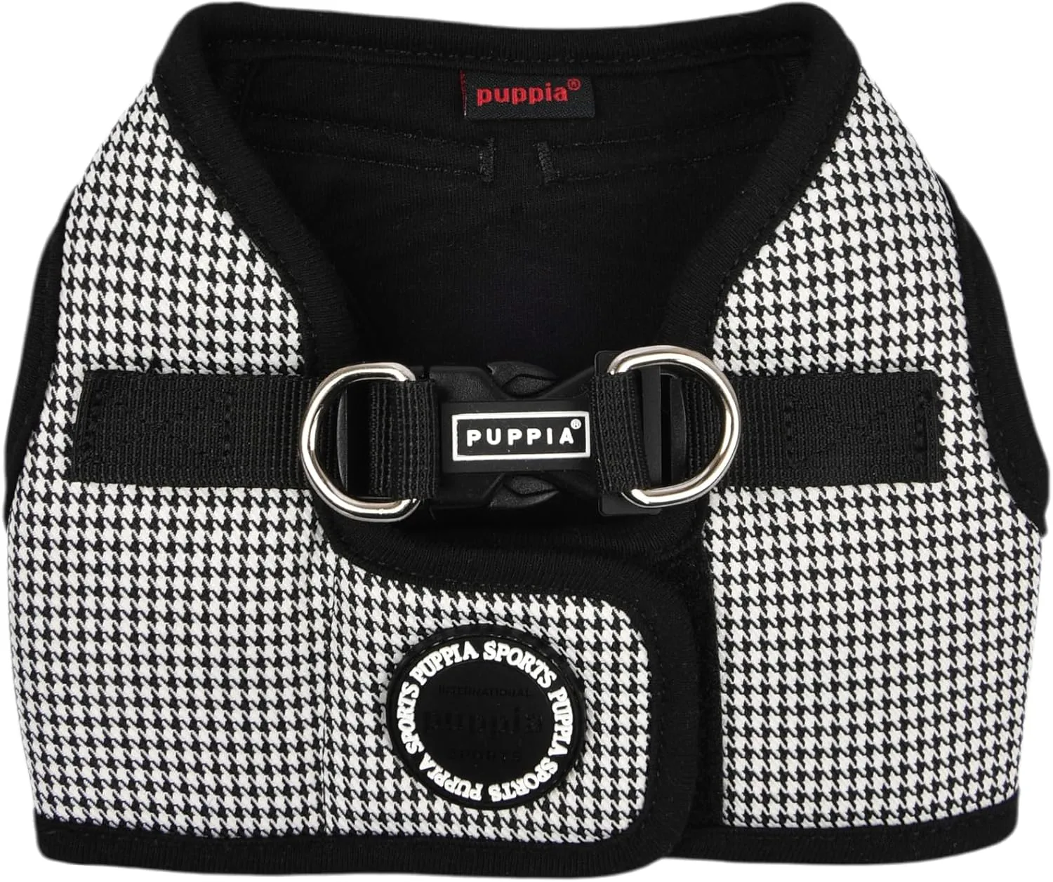 Puppia Amatus Dog Vest Harness B (Step-in) Fashionable Houndstooth Pattern Spring Summer Harness for Small and Medium Dogs, Black, Large