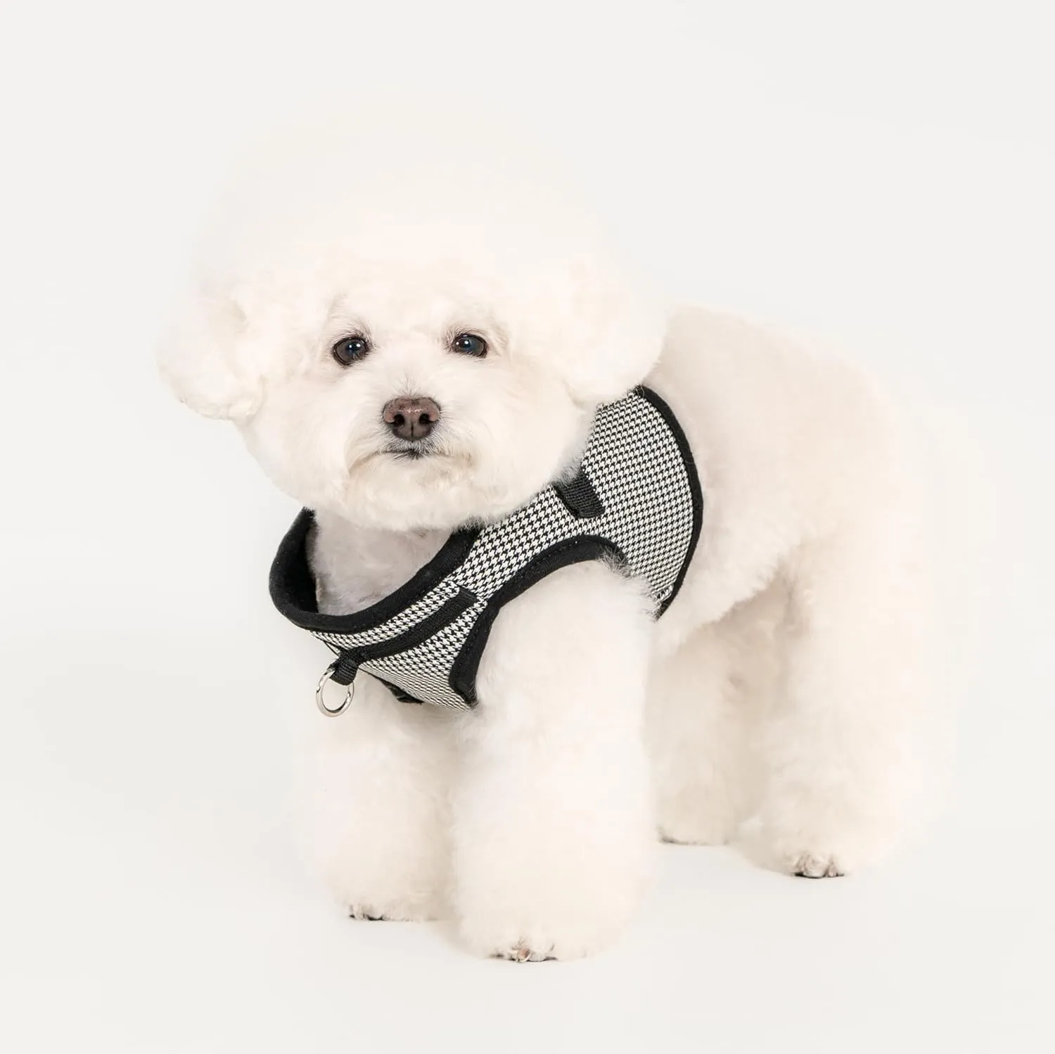 Puppia Amatus Dog Vest Harness B (Step-in) Fashionable Houndstooth Pattern Spring Summer Harness for Small and Medium Dogs, Black, Large