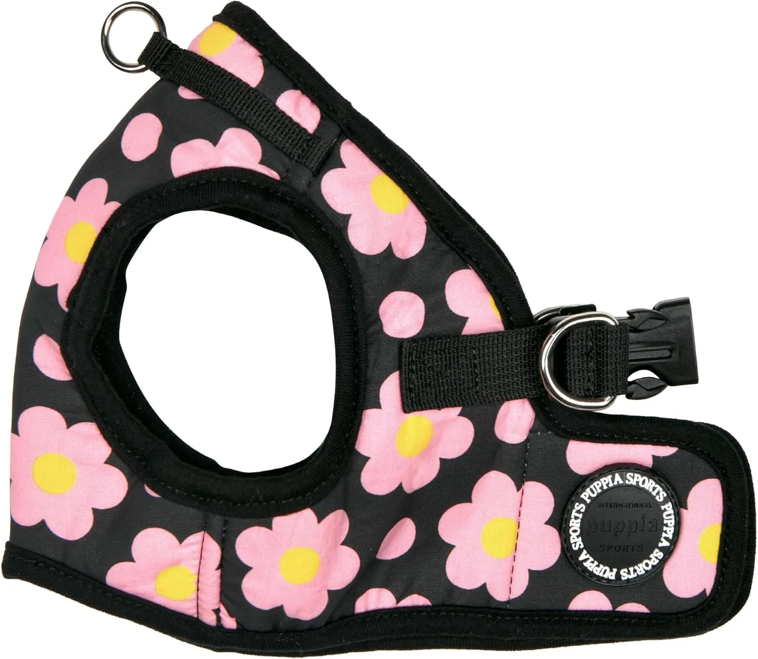 Puppia Bacopas Dog Vest Harness B (Step-in) Fashionable Flower Pattern Spring Summer Harness for Small and Medium Dogs, Black, Medium