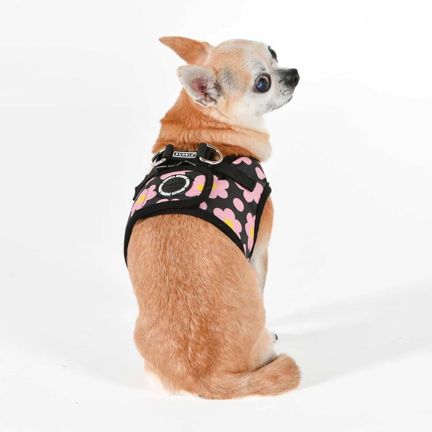 Puppia Bacopas Dog Vest Harness B (Step-in) Fashionable Flower Pattern Spring Summer Harness for Small and Medium Dogs, Black, Medium