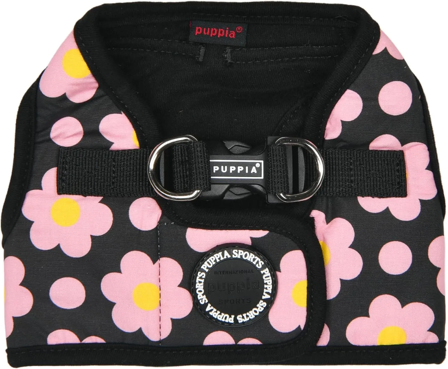 Puppia Bacopas Dog Vest Harness B (Step-in) Fashionable Flower Pattern Spring Summer Harness for Small and Medium Dogs, Black, Medium