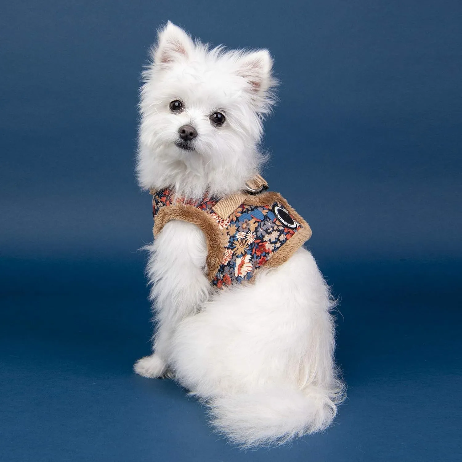 Puppia Gianni Vest Dog Harness Step-in Warm Winter Flower Pattern for Small and Medium Dog, Beige, Small