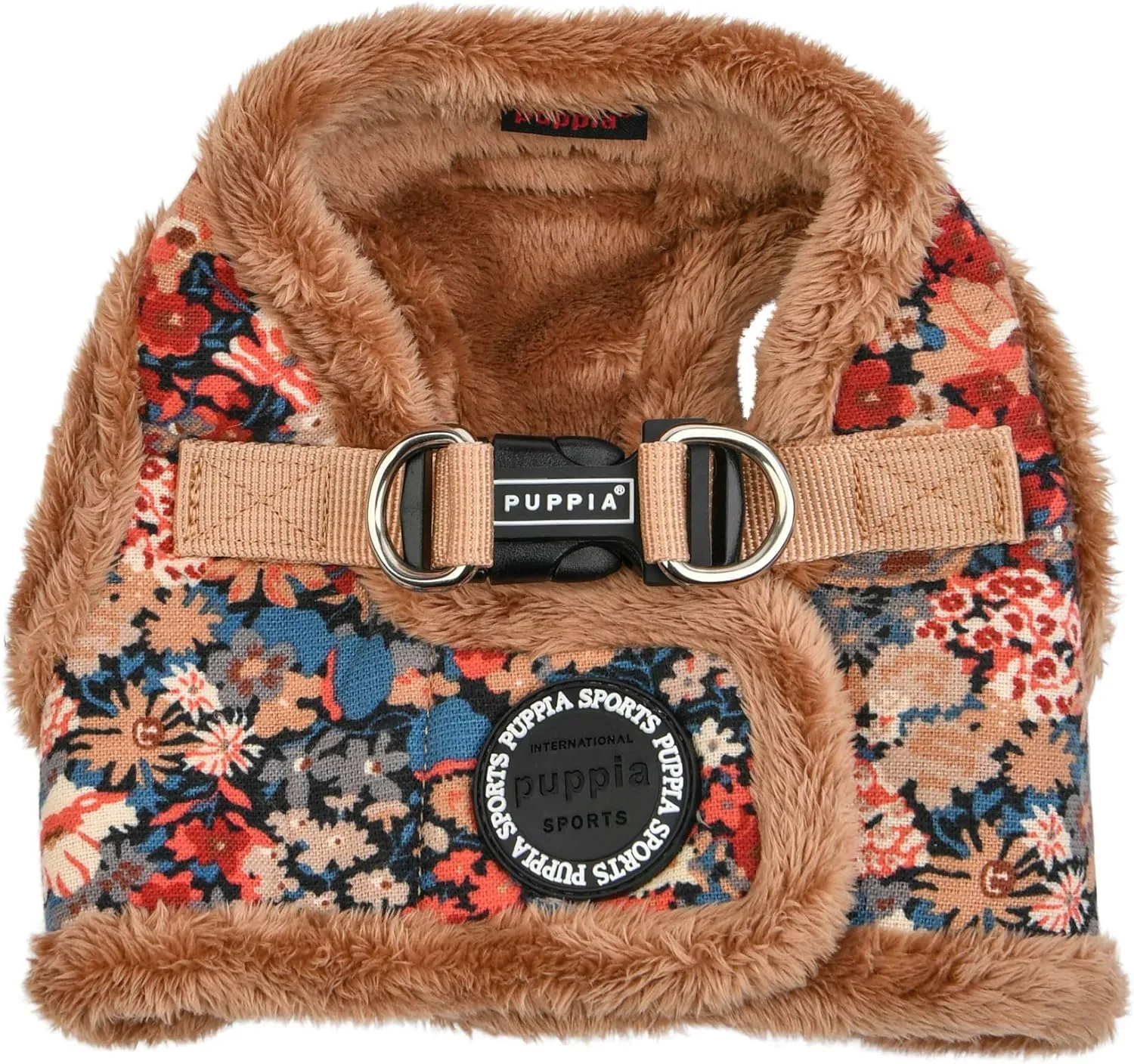 Puppia Gianni Vest Dog Harness Step-in Warm Winter Flower Pattern for Small and Medium Dog, Beige, Small