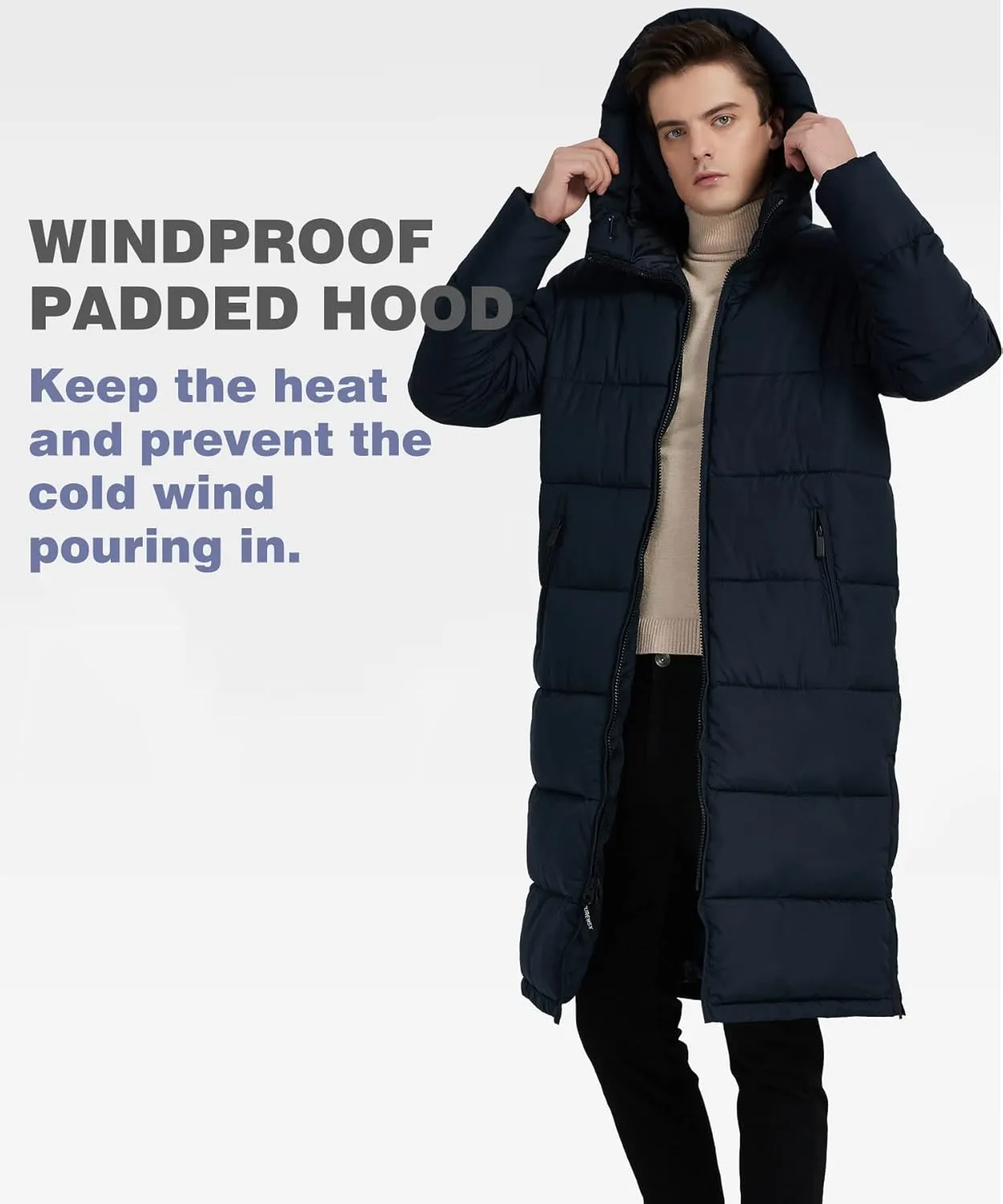 PUREMSX Unisex Long Puffer Coat, Winter Warm Thick Insulated Windproof Outdoor Padded Parka Jacket
