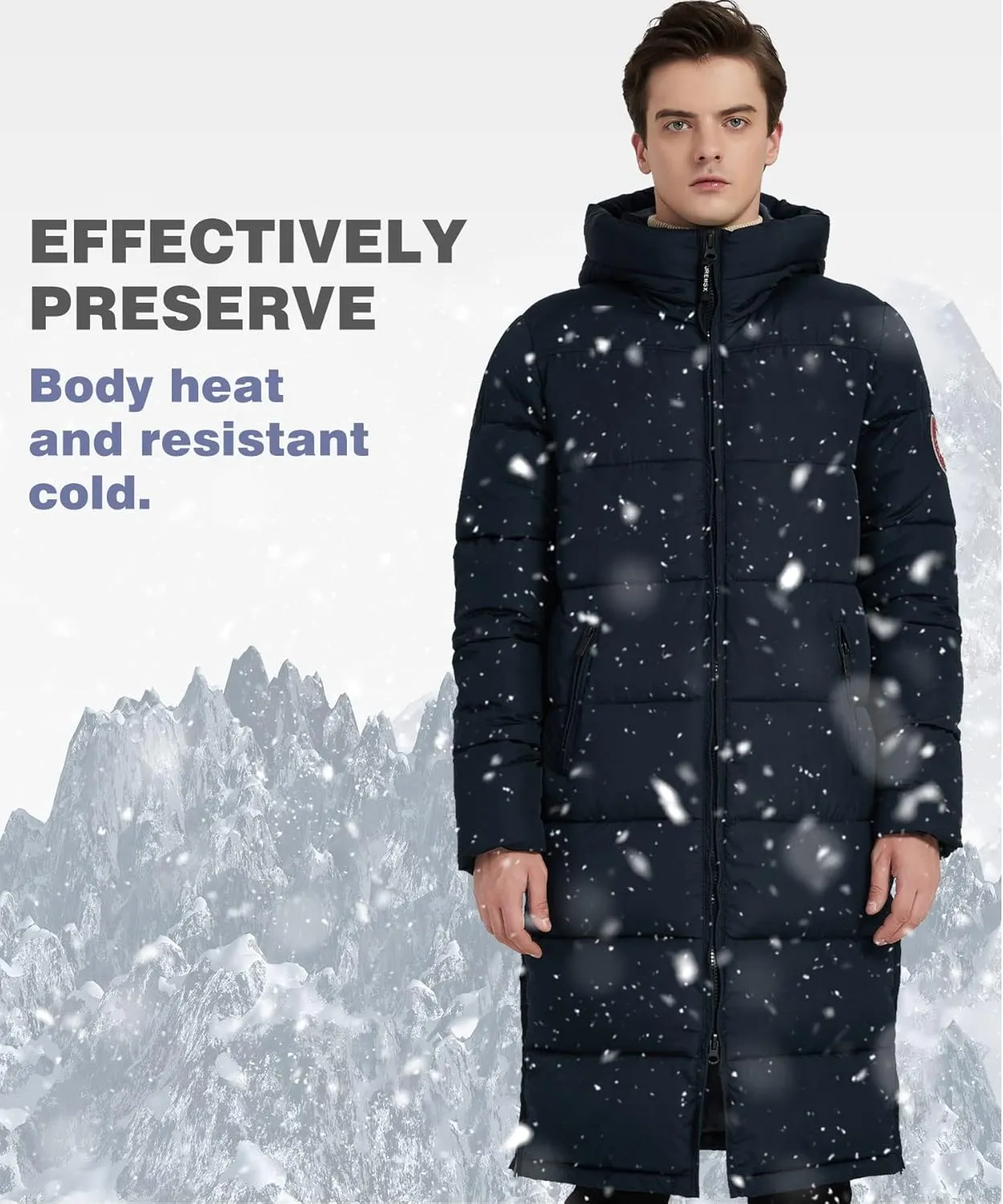 PUREMSX Unisex Long Puffer Coat, Winter Warm Thick Insulated Windproof Outdoor Padded Parka Jacket