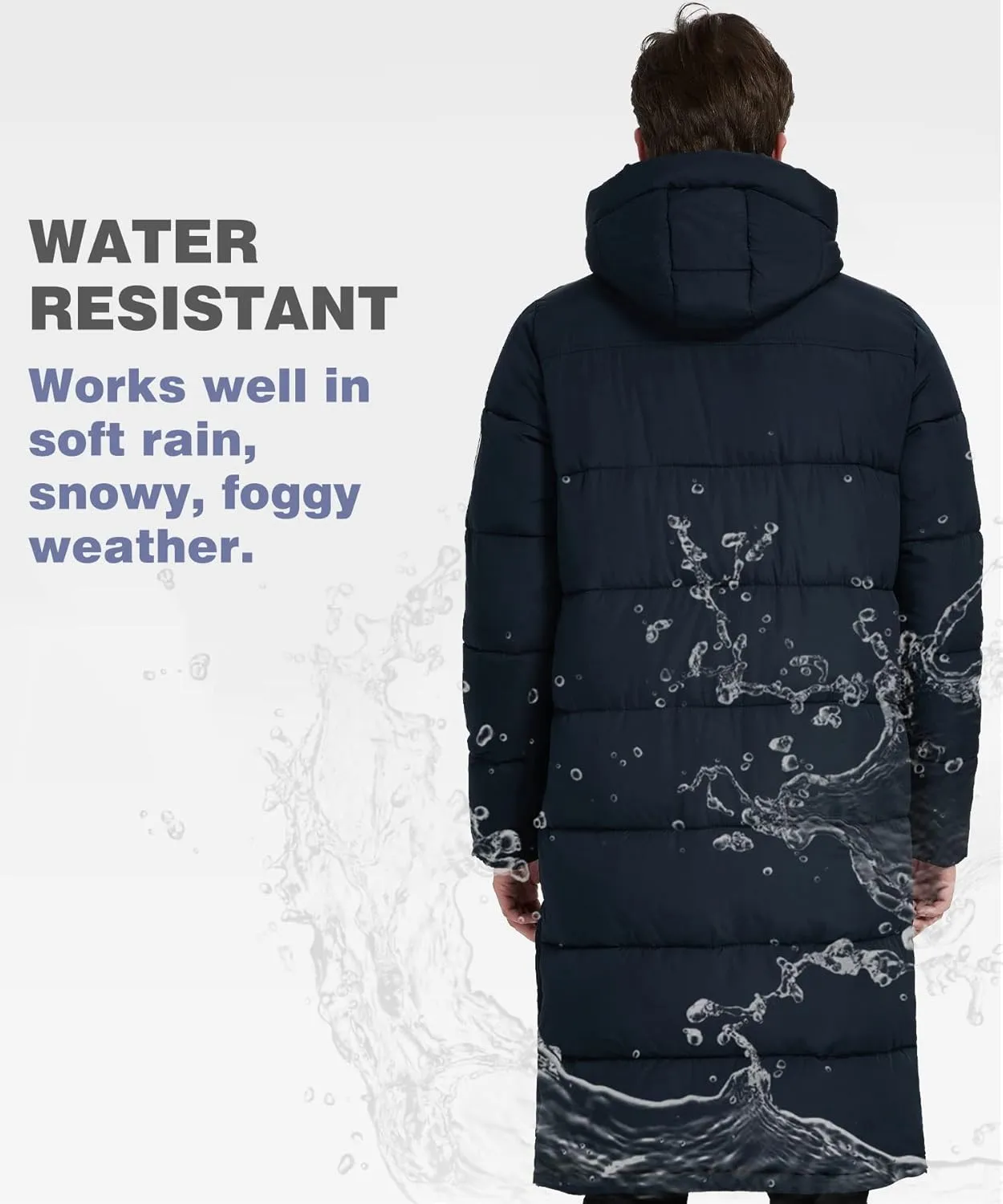 PUREMSX Unisex Long Puffer Coat, Winter Warm Thick Insulated Windproof Outdoor Padded Parka Jacket