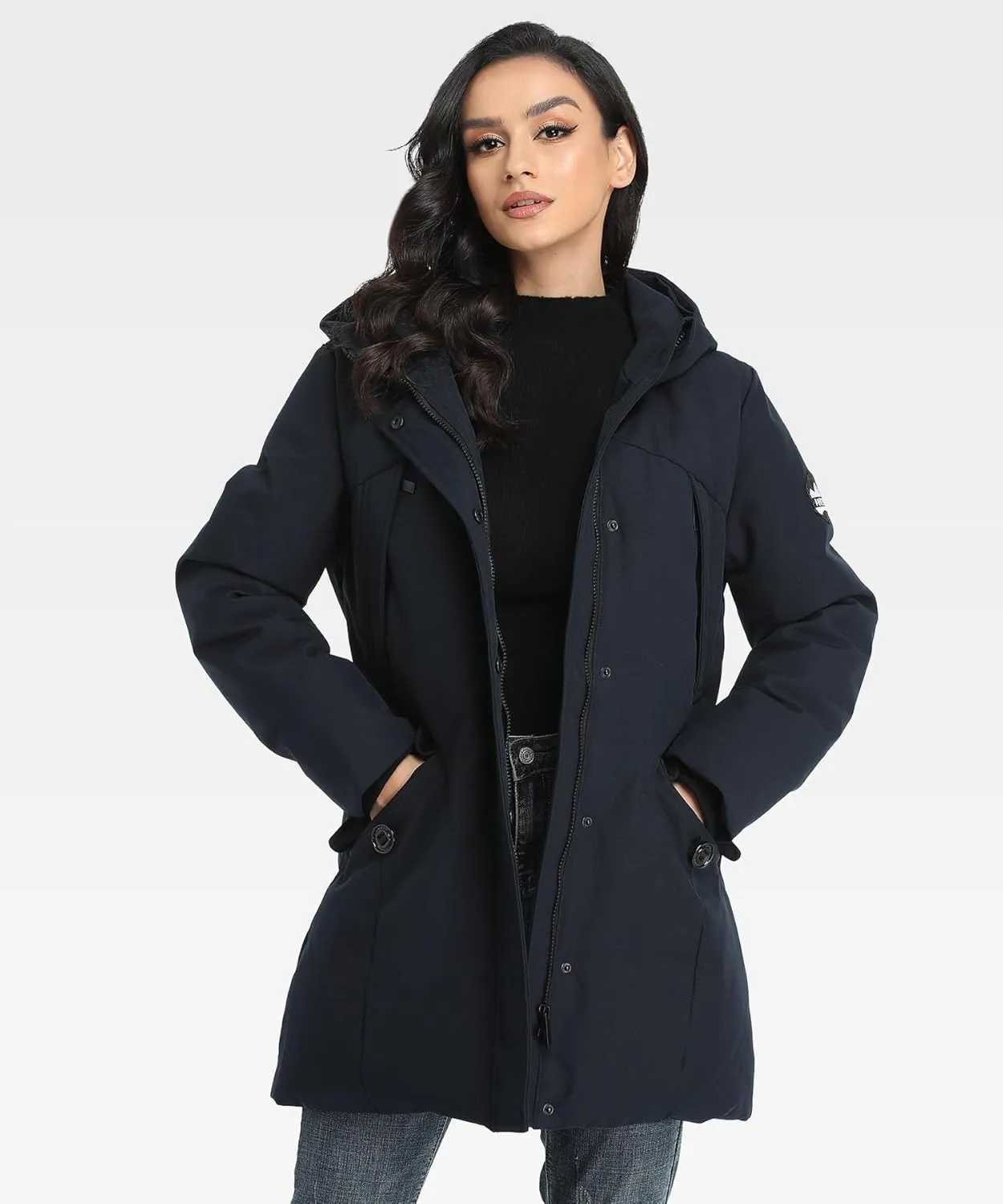 PUREMSX Winter Coat for Women, Thick Warm Fur Hood Insulated Vegan Down Padded Jacket Parka XS-XXL