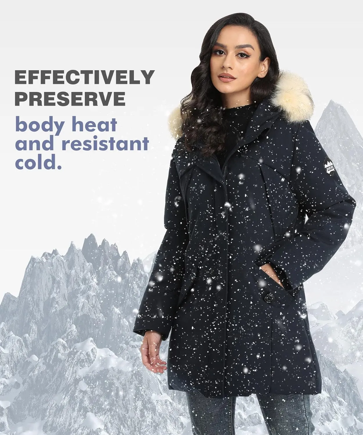 PUREMSX Winter Coat for Women, Thick Warm Fur Hood Insulated Vegan Down Padded Jacket Parka XS-XXL