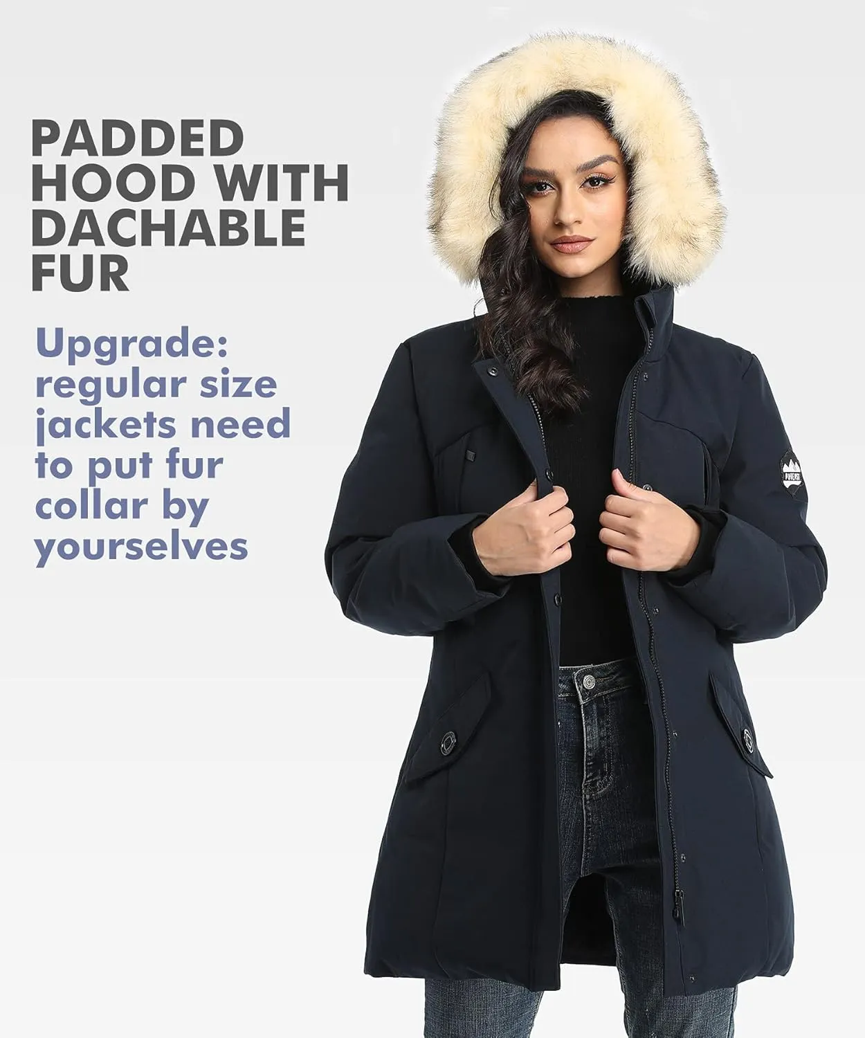 PUREMSX Winter Coat for Women, Thick Warm Fur Hood Insulated Vegan Down Padded Jacket Parka XS-XXL
