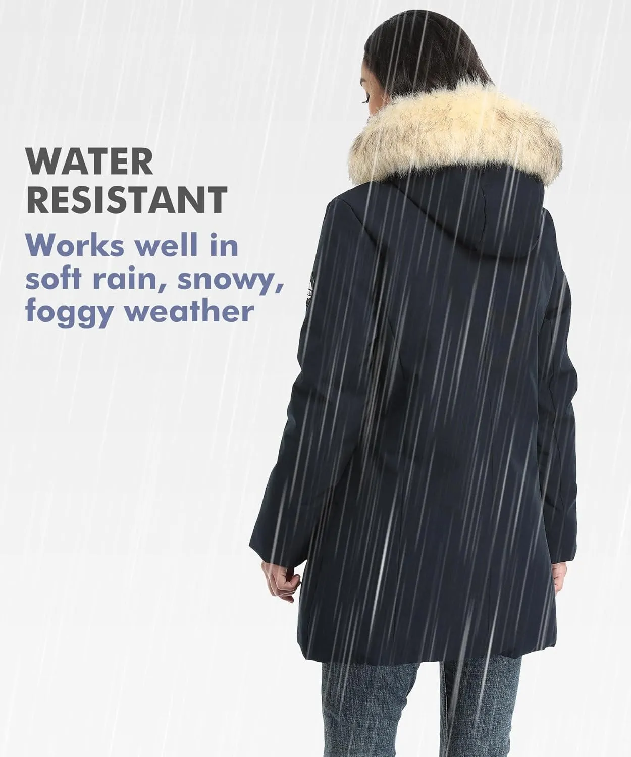 PUREMSX Winter Coat for Women, Thick Warm Fur Hood Insulated Vegan Down Padded Jacket Parka XS-XXL