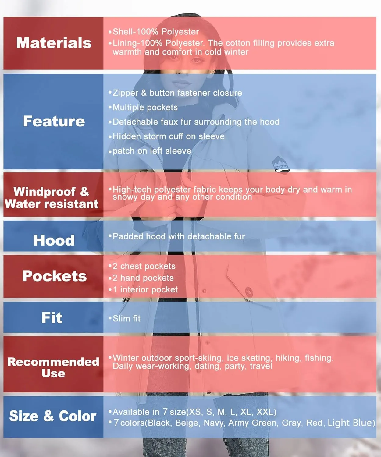 PUREMSX Winter Coat for Women, Thick Warm Fur Hood Insulated Vegan Down Padded Jacket Parka XS-XXL