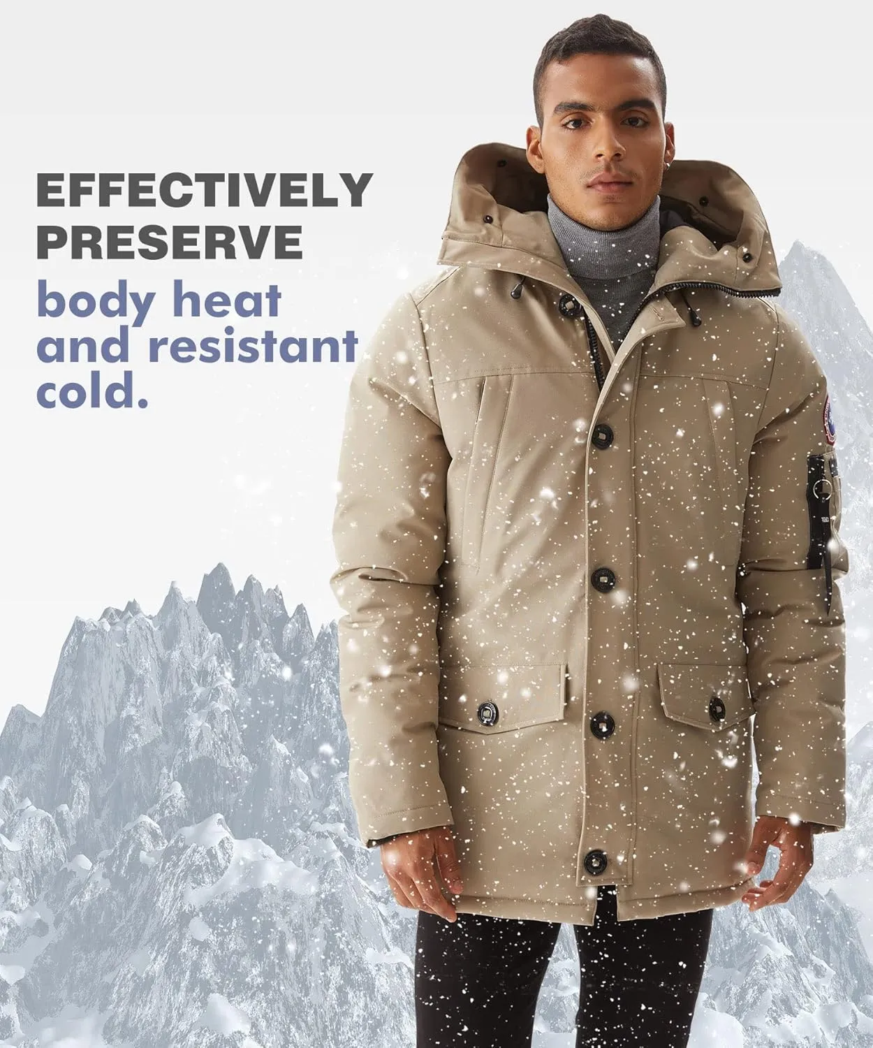 PUREMSX Winter Jackets for Men, Insulated Thick Warm Padded Puffer Coat with Fur Hood